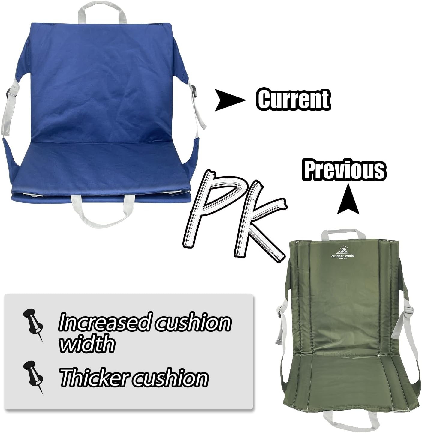 Stadium Seat Cushion Waterproof Nylon Portable Bleacher Cushion Ultralight Seat Padding with Back Support for Sports Fishing Kayaks Camping (L)