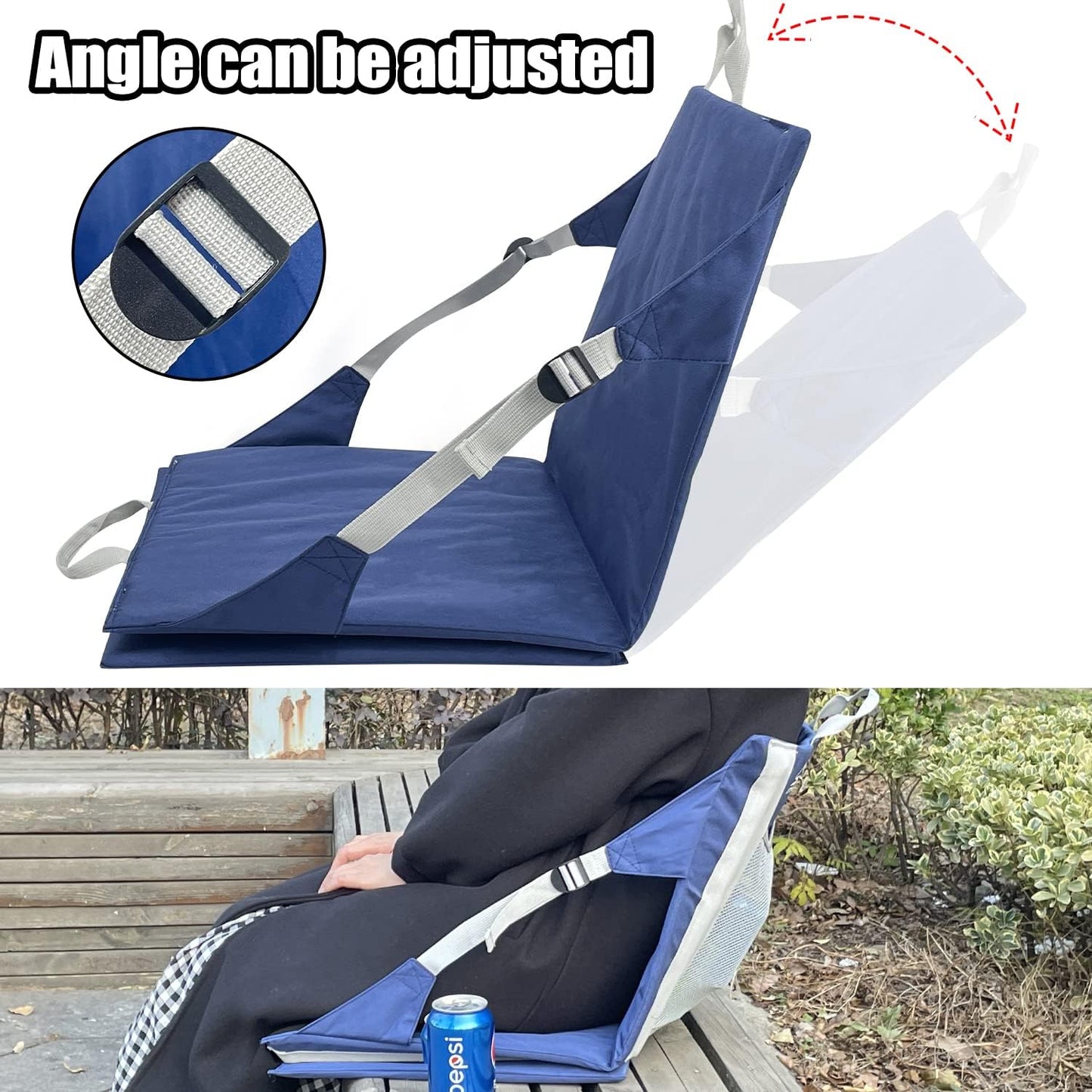 Stadium Seat Cushion Waterproof Nylon Portable Bleacher Cushion Ultralight Seat Padding with Back Support for Sports Fishing Kayaks Camping (L)