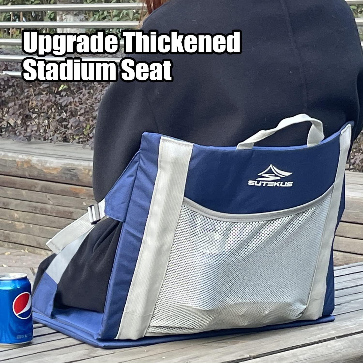 Stadium Seat Cushion Waterproof Nylon Portable Bleacher Cushion Ultralight Seat Padding with Back Support for Sports Fishing Kayaks Camping (L)